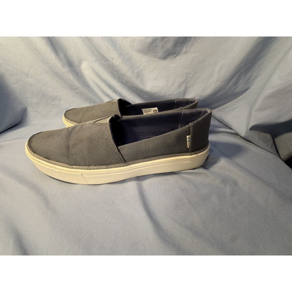 Toms Parker Slip On Shoes Sz 8.5 Dusky Grey Gray Textured Woven Flats - Picture 3 of 8